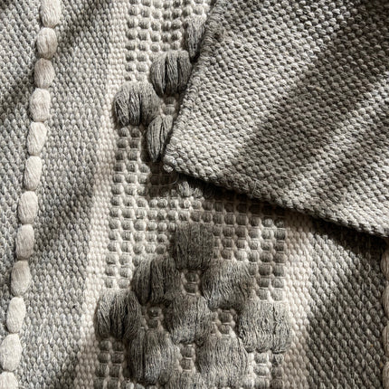 Kilim Cotton Runner – Soft Grey Textured