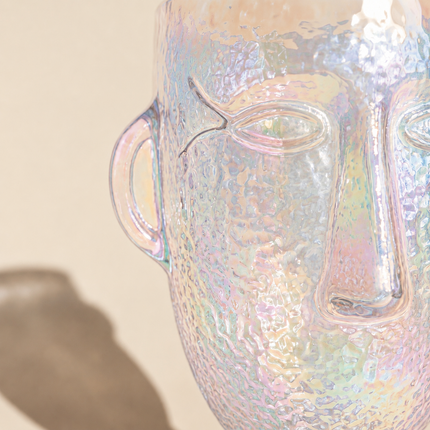 Iridescent Stylized Head Sculptural Vase