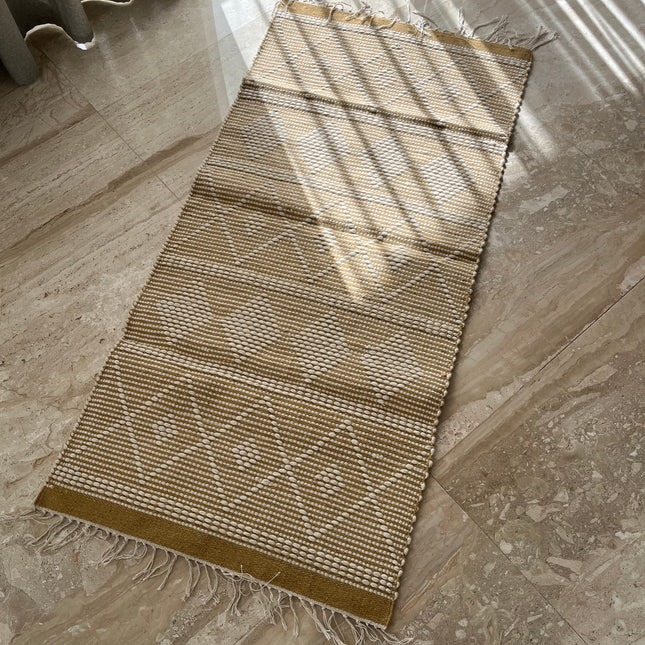 Kilim Cotton Runner – Mustard & Cream