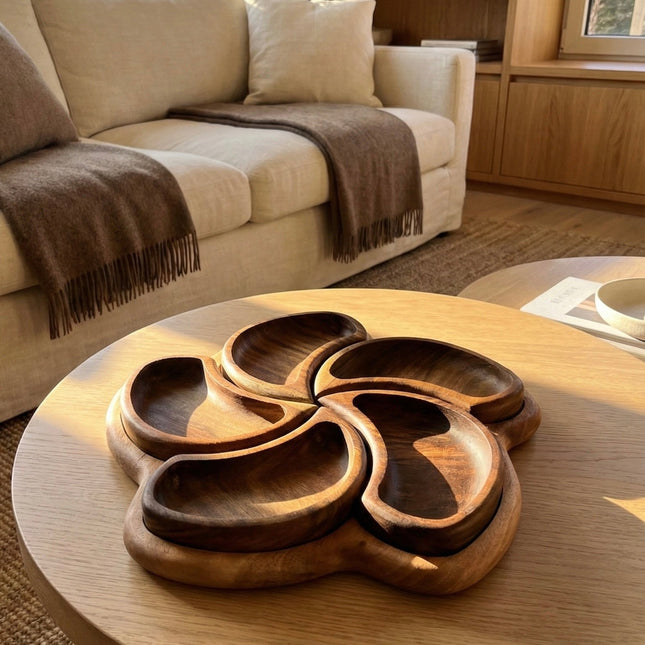 Natural Wooden Petal Snack Tray - Figi Home