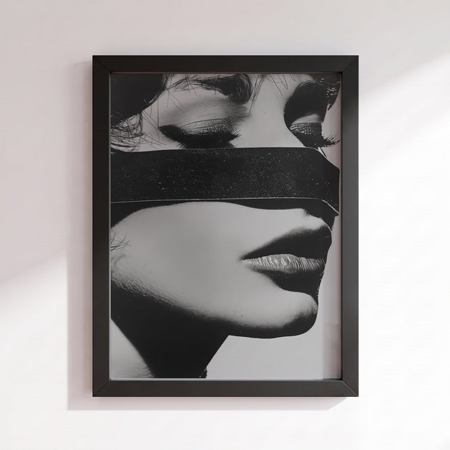 Abstract Blindfolded Face Poster (Black Frame)