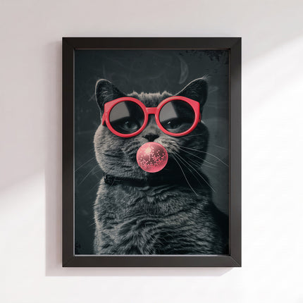 Bubblegum Pop Cat Poster (Black Frame)