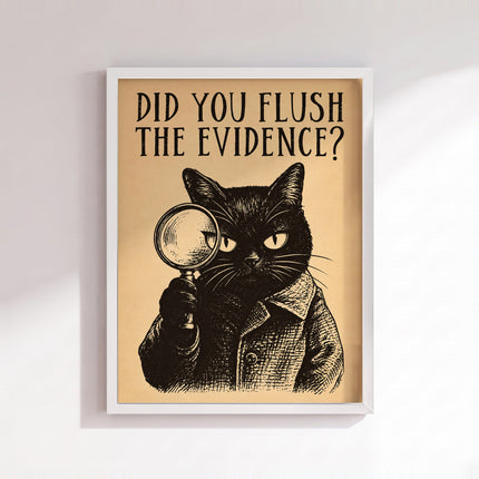 Detective Cat Magnifying Glass Poster (White Frame)