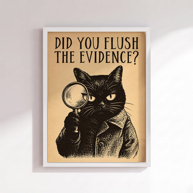 Detective Cat Magnifying Glass Poster (White Frame)