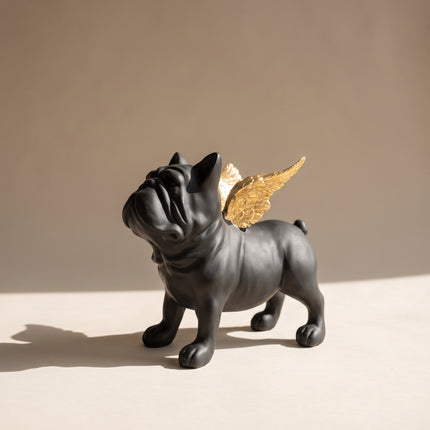 French Wings bulldog sculpture in black