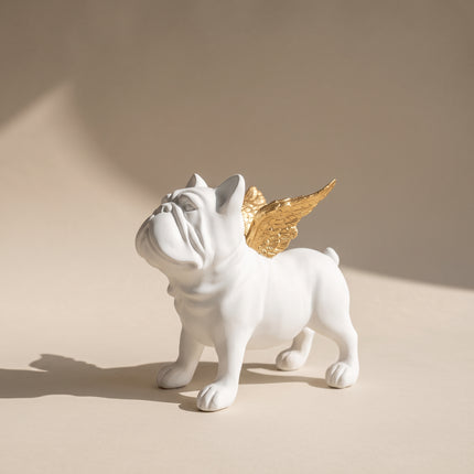 French Wings bulldog sculpture in white
