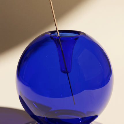 Glass Sphere Incense Holder: Blue, close-up