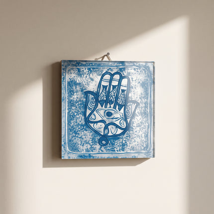 Leaned Blue Hamsa Hand Wall Art