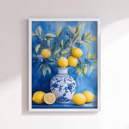 Lemon Blossom Still Life Poster (White Frame)
