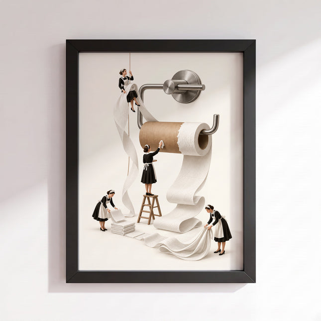 Maids Rolling Toilet Paper Poster (Black Frame)