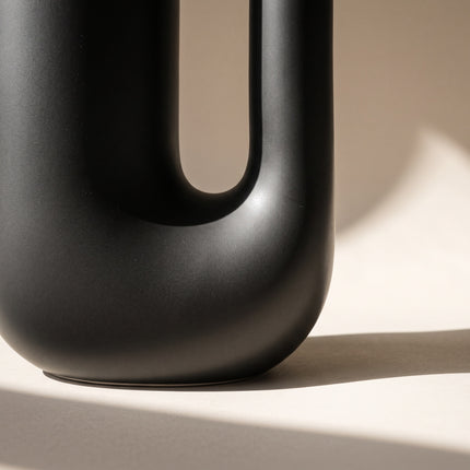 Matte Black U-shaped Vase, close-up