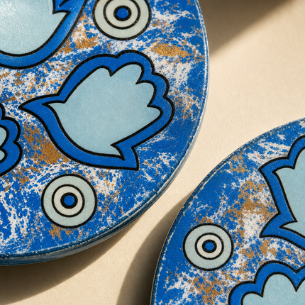 Hamsa Hand Coasters, close-up