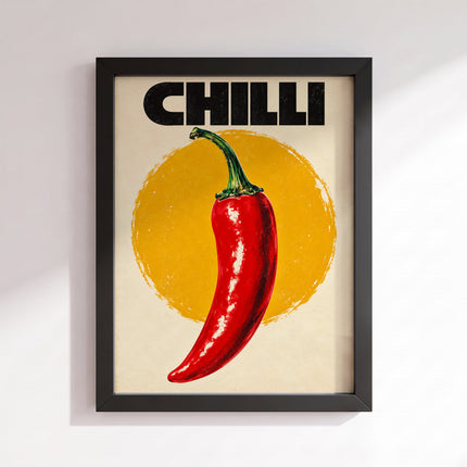 Red Chilli Poster (Black Frame)