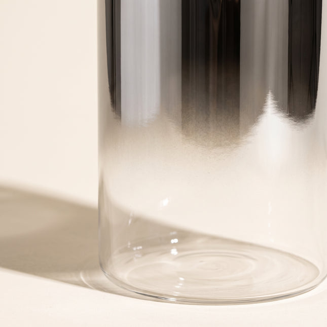 Smoky Cylinder Pair — close-up of the silver to clear gradient