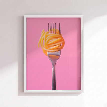 Spaghetti on Fork Poster (White Frame)